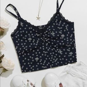 Ditsy Floral Contrast Lace Cami Top